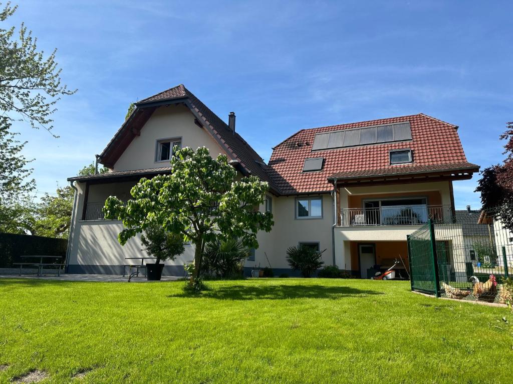 a house with a green yard at Gîte Grewis in La Wantzenau