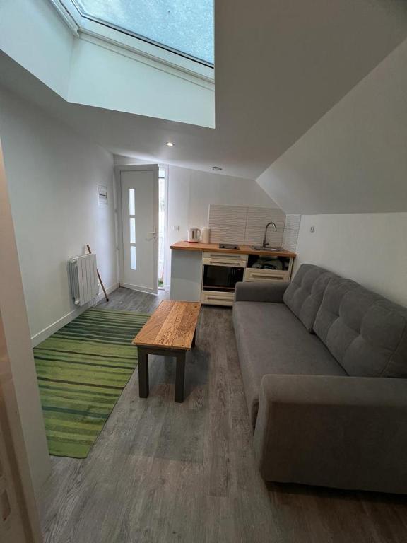 un salon avec un canapé et une table dans l'établissement Studio avec terrasse, à Colombes