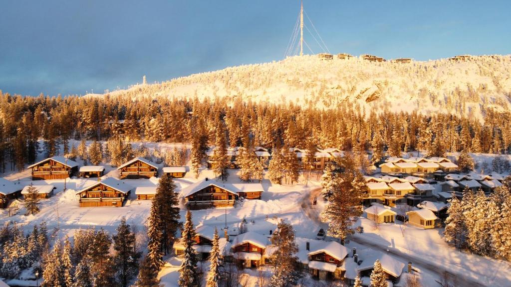 an aerial view of a resort in the snow at Rinneköngäs - Ruka-Pyhä 2x SKIPASS included in Ruka