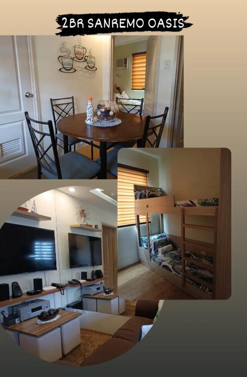 two pictures of a living room and a dining room at Sanremo Oasis by Beau Condotels in Cebu City