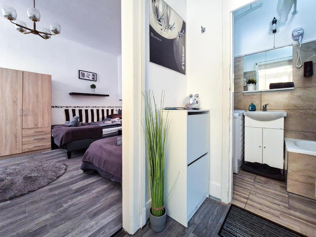 Kuchyňa alebo kuchynka v ubytovaní Gecko Centrum Studio Apartman