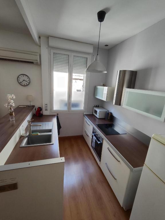 une cuisine avec un évier et un plan de travail dans l'établissement Appartement intra muros, à Avignon