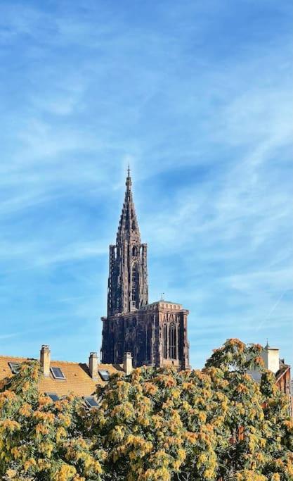 un bâtiment avec une tour au sommet d'un arbre dans l'établissement Hyper centre vue cathédrale, à Strasbourg
