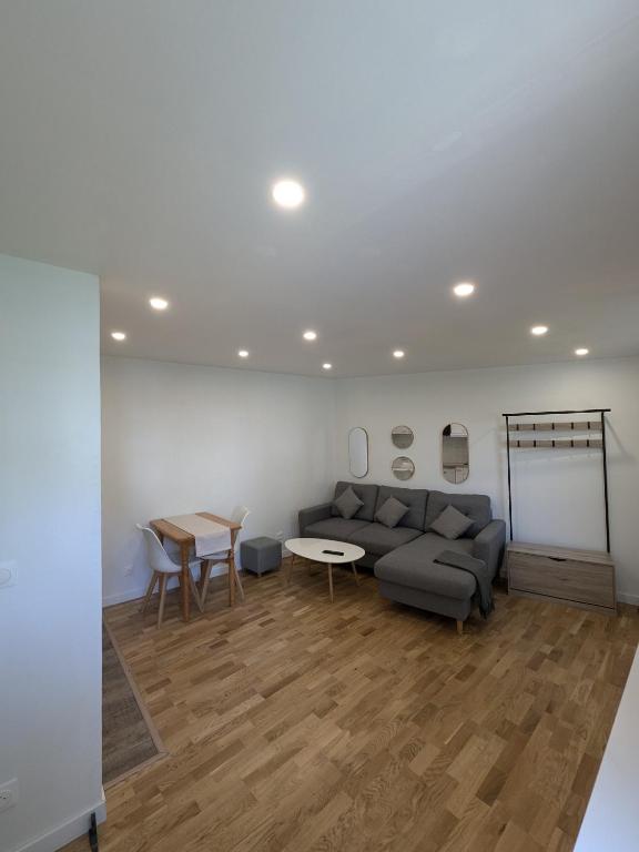 un salon avec un canapé et une table dans l'établissement Petite maison indépendante, à Livry-Gargan