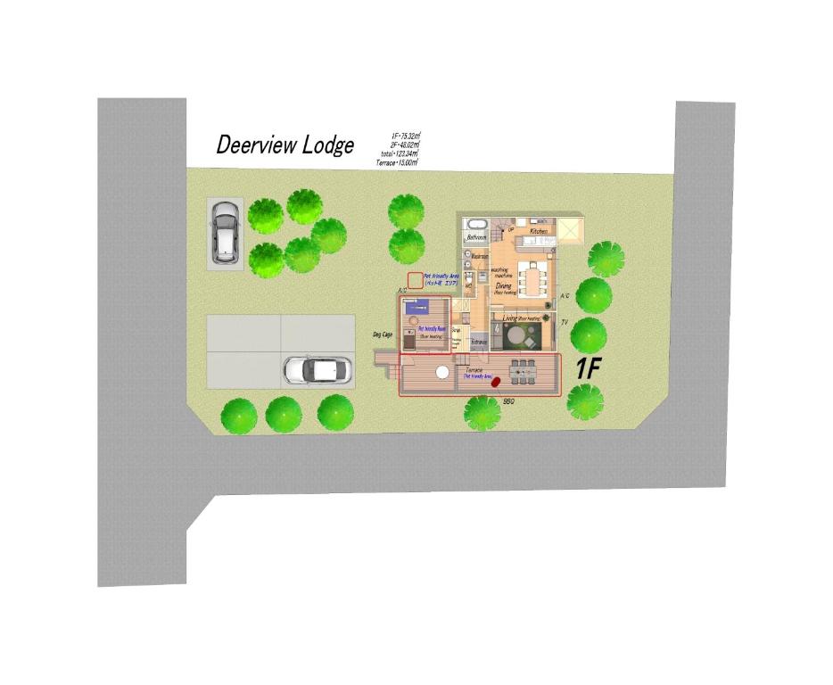 Půdorys ubytování 4月リニューアルOpen! 全室エアコン完備! Deerview Lodge 山中湖