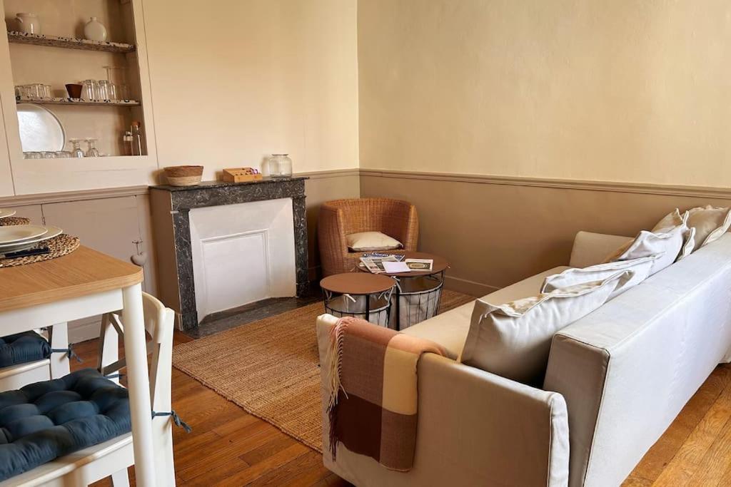 un salon avec un canapé et une cheminée dans l'établissement Centre Versailles château à pied, à Versailles