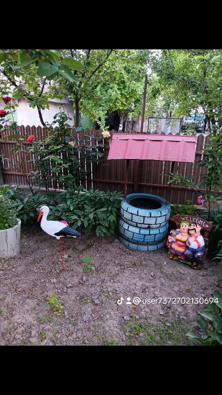 a bird standing next to a pile of bricks at Casa Dan Proco in Somova