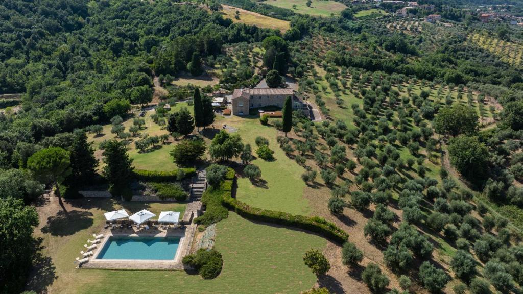 an aerial view of an estate with a swimming pool at Villa Panorama 14, Emma Villas in Chianni