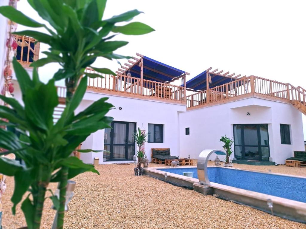 SchitulにあるSUN Bungalow Costineștiの目の前にスイミングプールがある家