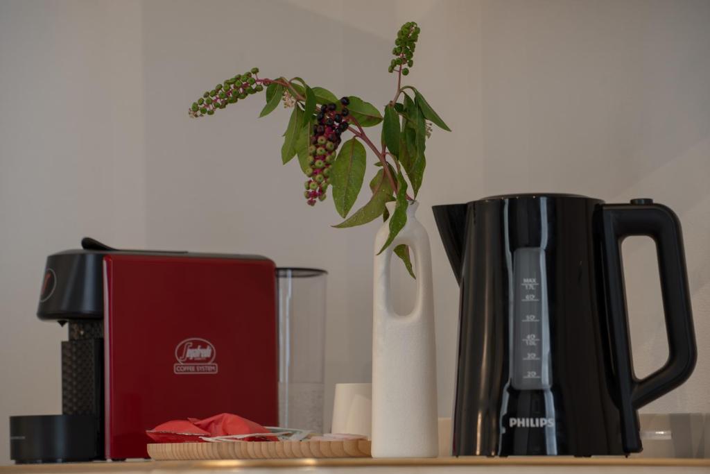 a vase with a plant next to a coffee maker at FloVe' Rooms Venice in Venice