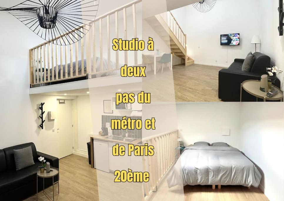 a collage of photos of a bedroom and a living room at 731 Joli studio mezzanine proche du métro L9 in Bagnolet