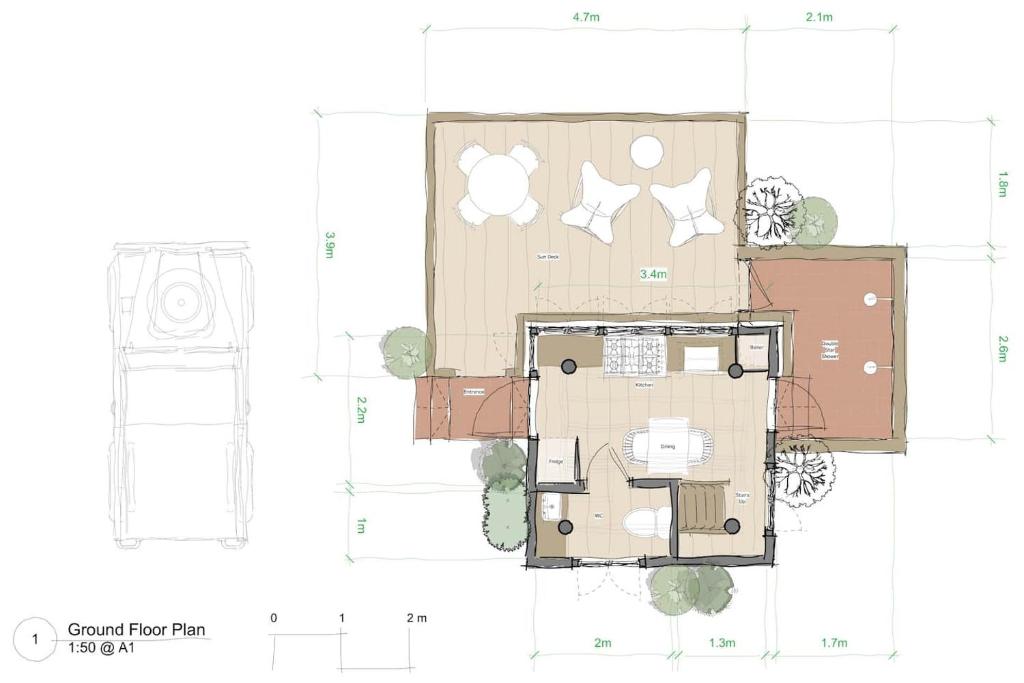 De plattegrond van The Watch Tower 360' Bed View Shower Understars