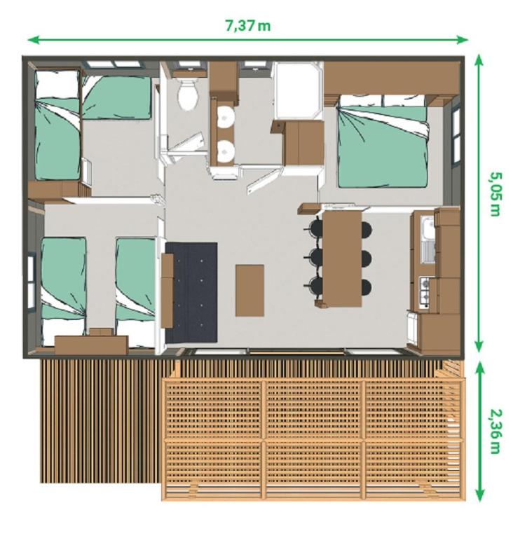 Půdorys ubytování Camping Parc d'Audinac les Bains 3 étoiles - Piscine chauffée - Vue montagne