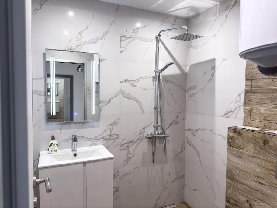 Koupelna v ubytování Modern 1BR Apartment with free Parking and free Gym Pass