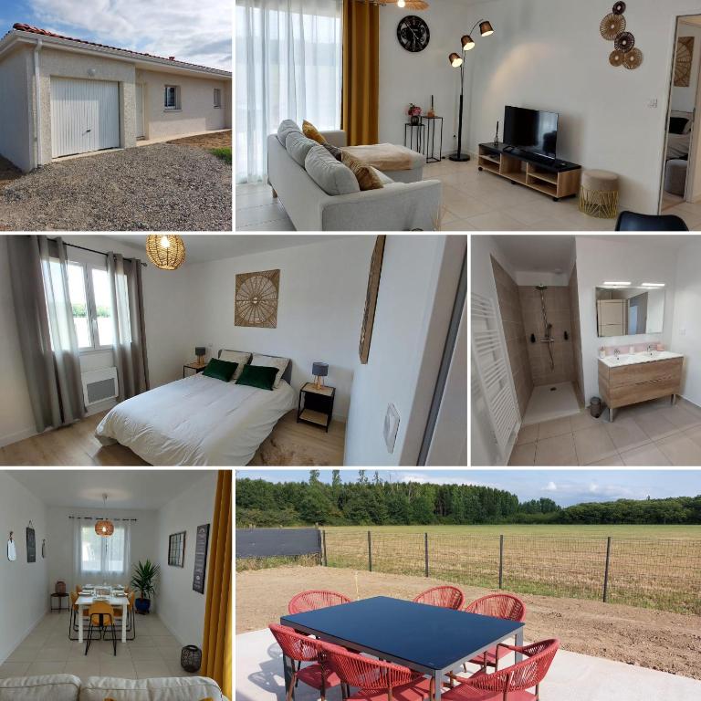 un collage de photos d'un salon et d'une maison dans l'établissement Maison neuve à Bessens, à Bessens