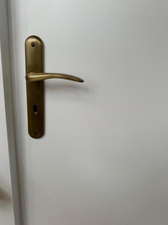 a bronze door handle on a white door at Apartamento Alfama - Lisbon in Lisbon