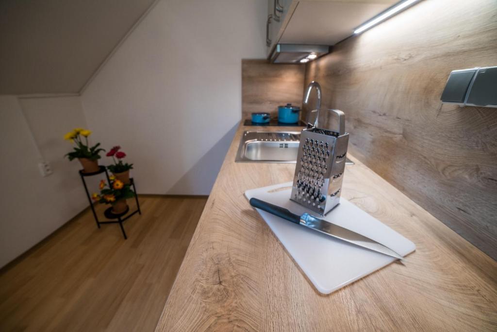 Kuchyň nebo kuchyňský kout v ubytování Apartmány Hasičárna