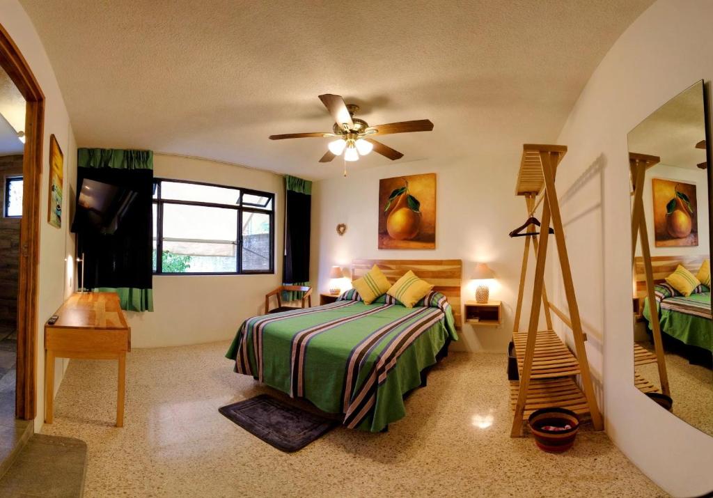 a bedroom with a bed and a ceiling fan at Luz Casa de Huespedes in Oaxaca City