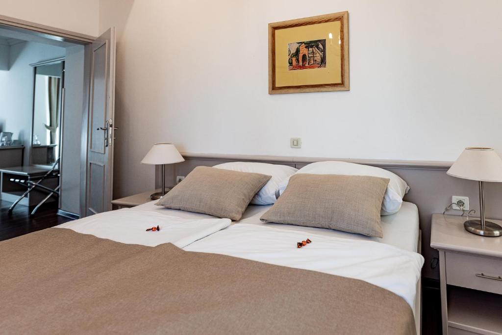 sypialnia z łóżkiem z 2 poduszkami w obiekcie Boutique Hotel Kaštel w mieście Motovun