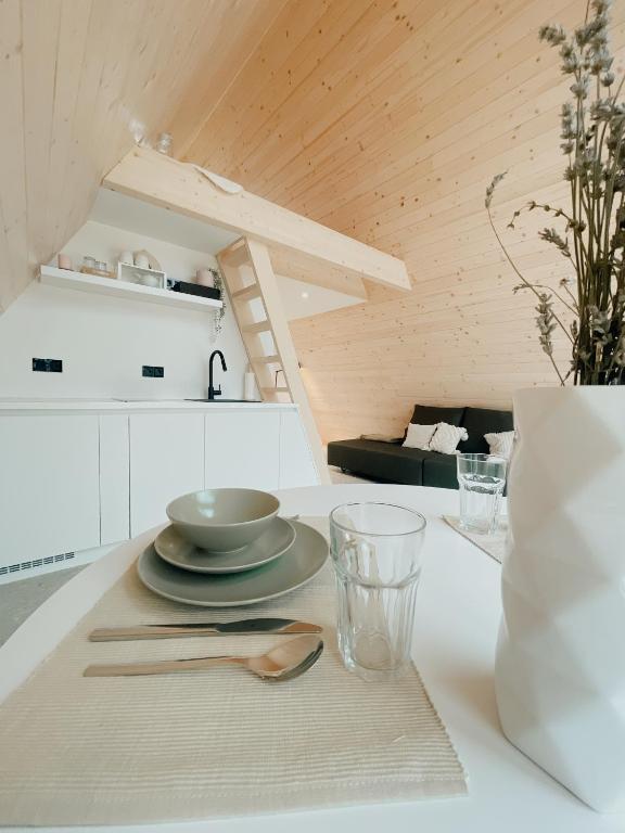 Kuchyň nebo kuchyňský kout v ubytování A-frame Forest Nest