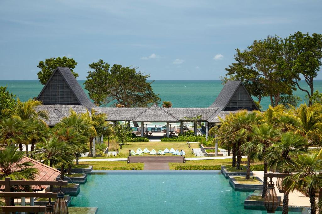 an aerial view of a resort with a swimming pool at Anantara Desaru Coast Resort & Villas in Desaru