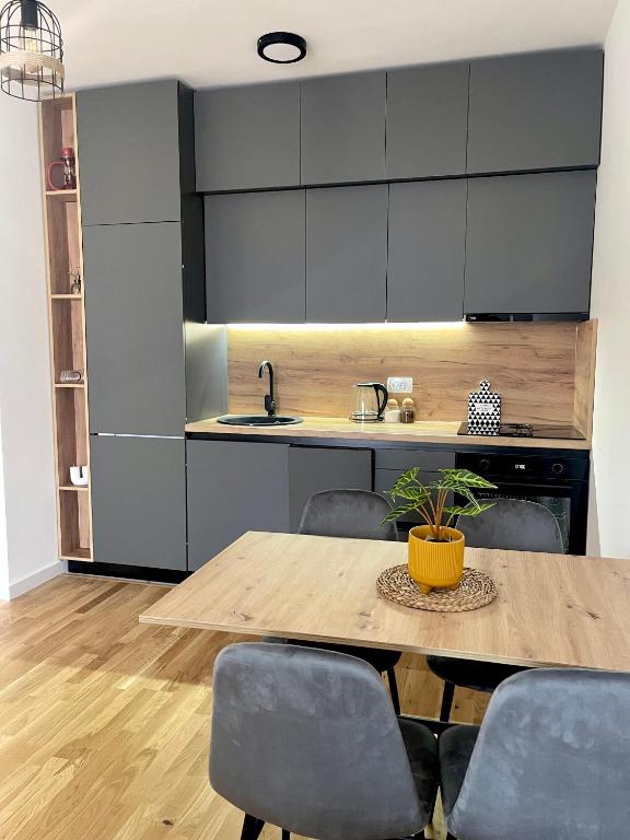 a kitchen with a table with chairs and a sink at Montenegro Suite Rental in Bar