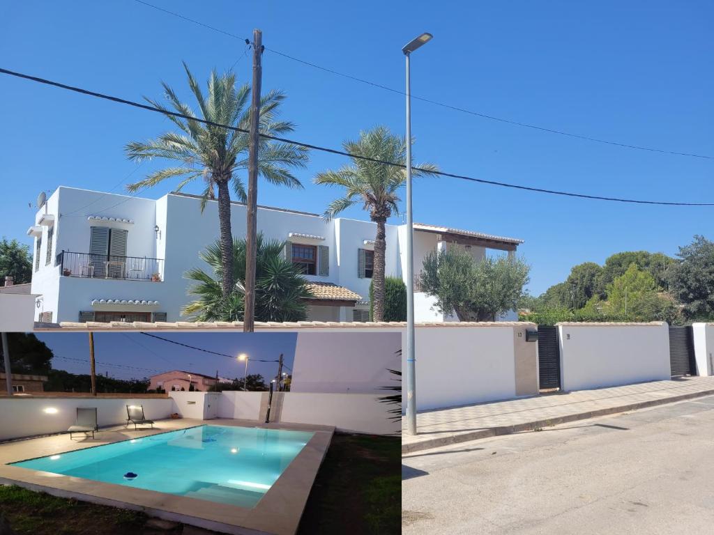 a villa with a swimming pool in front of a house at La Casa del Sol in La Eliana