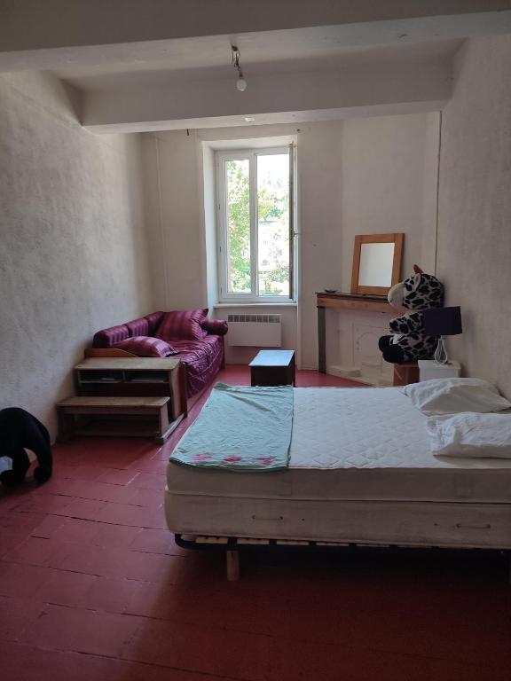 un salon avec deux lits et un canapé dans l'établissement Grand appartement à Anduze - Cevennes Flat, à Anduze