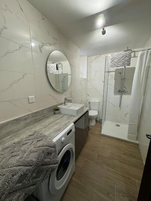 une salle de bain avec un lavabo et une machine à laver dans l'établissement Appartement T2 Cosy centre-ville, à Pernes-les-Fontaines