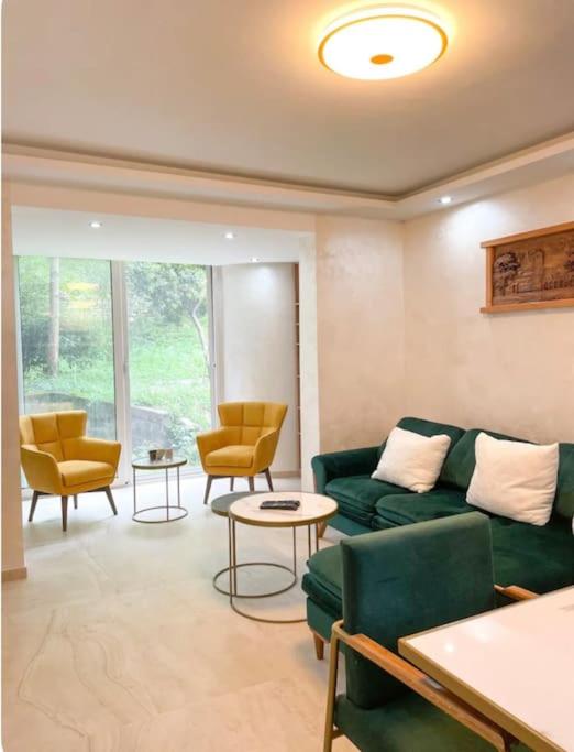 a living room with a green couch and chairs at Tihanas apartment in Kotor