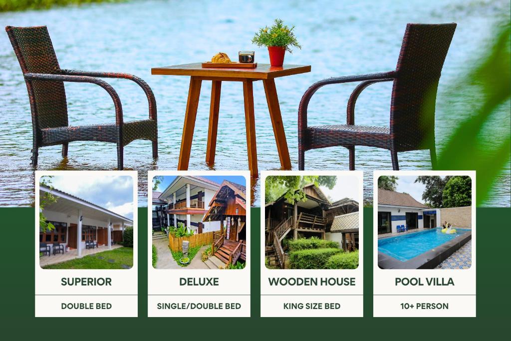 a collage of pictures with a chair and a table at Pastela Doi Saket Villa & Spa in Ban Pong