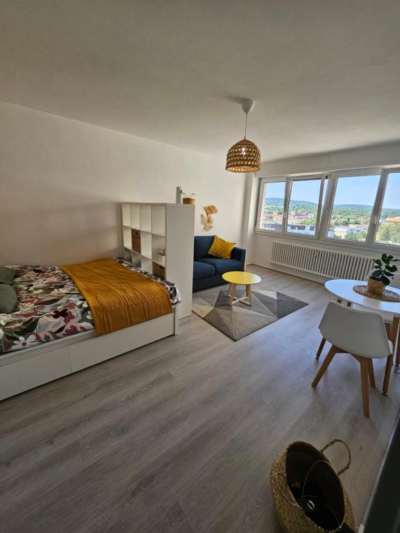 une chambre avec un lit et un salon dans l'établissement Studio La Belle Vue, à Metz