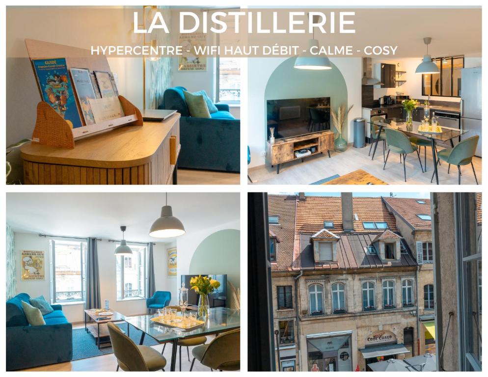蓬塔利耶Hypercentre, authentique, calme - La distillerie的客厅和房子的三幅画的拼合