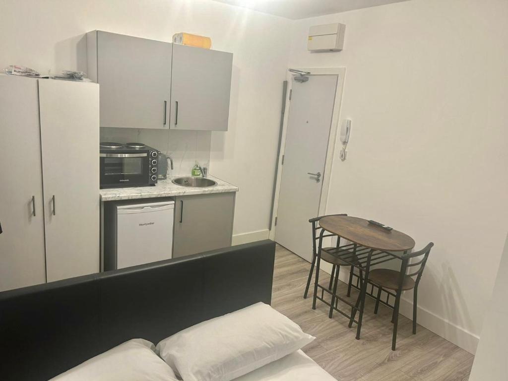Dapur atau dapur kecil di Cosy studio flat in Teddington