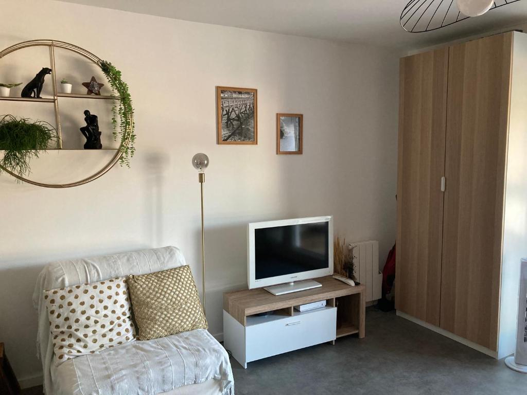 TV a/nebo společenská místnost v ubytování Charmant Studio avec vue sur le port et falaises