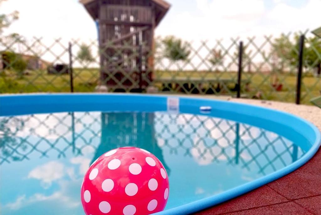 une balle rouge à pois dans une piscine dans l'établissement Tomaj Vendégház, à Tomajmonostora