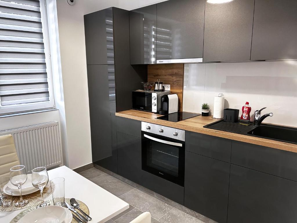 Kuchyň nebo kuchyňský kout v ubytování Downtown Apartments Pécs