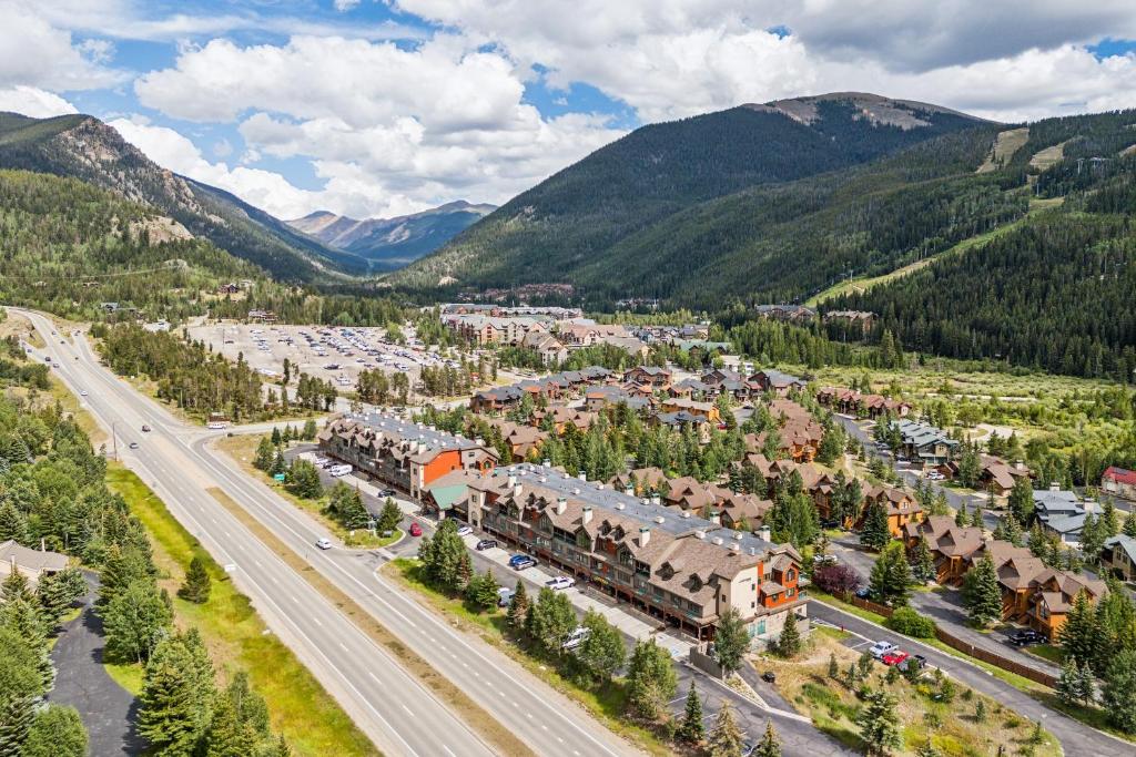 an aerial view of a town in the mountains at Cozy Ski-In Ski-Out Condo with Heated Pool in Keystone