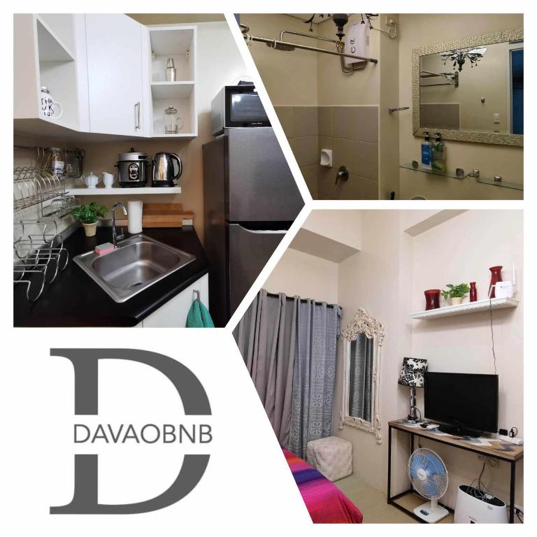 a kitchen with a sink and a refrigerator at Avida Davao Condos, downtown CM Recto Avenue, Davao City in Davao City