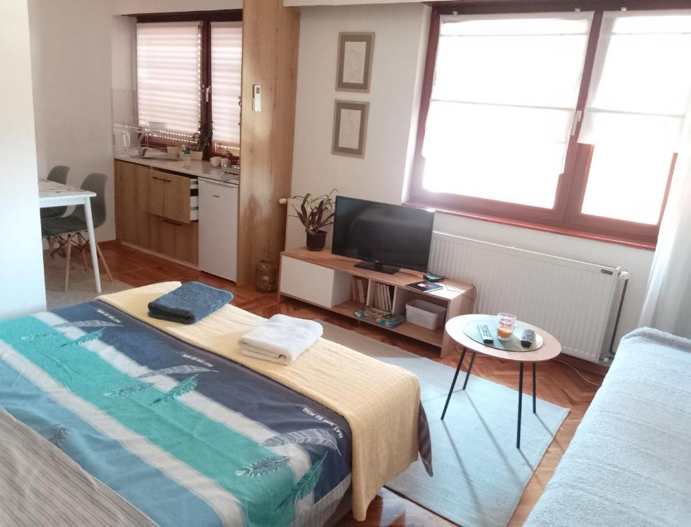 Postel nebo postele na pokoji v ubytování Fina Apartman