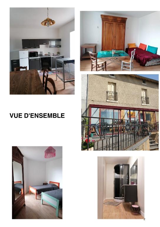 un collage de photos d'un salon et d'une cuisine dans l'établissement Location meublé non professionnels, à Bains