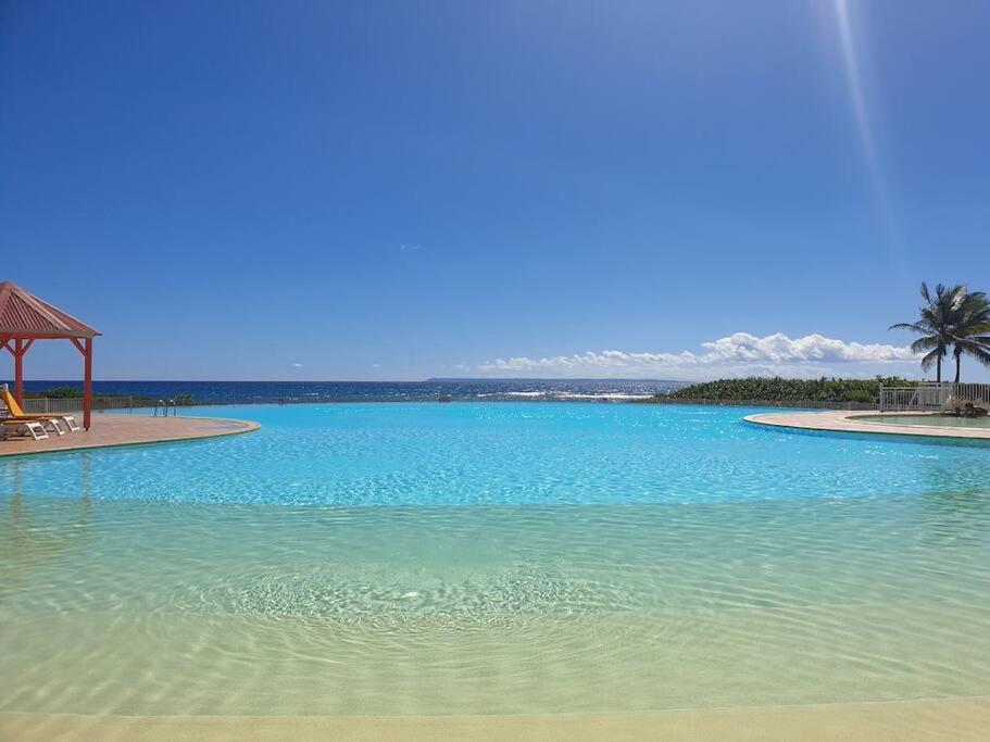 a large pool of water with a gazebo and palm trees at LA VIDA LOCA in Saint-François