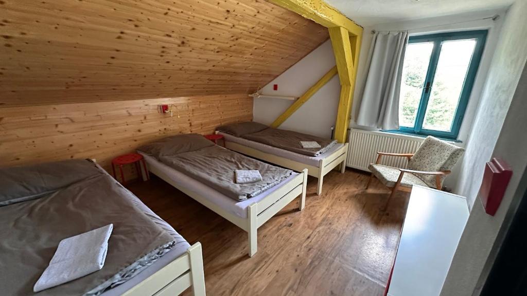 Postel nebo postele na pokoji v ubytování Chata pod hradem