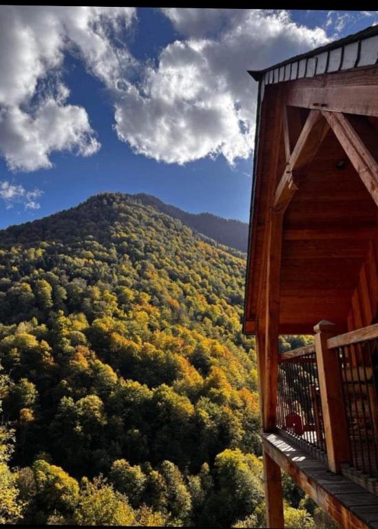 - un balcon offrant une vue sur la montagne dans l'établissement L'Escale Pyrénéenne, à Melles