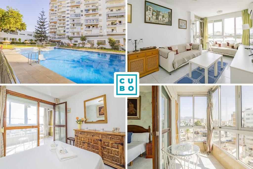 a collage of photos of a apartment with a pool at Cubo's Beach Side Diana Apartment in Benalmadena Costa