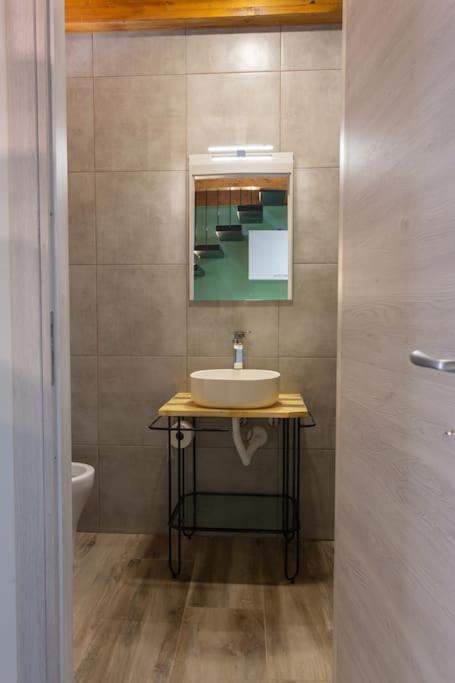 łazienka z umywalką i lustrem w obiekcie Mini House w mieście Serra San Bruno