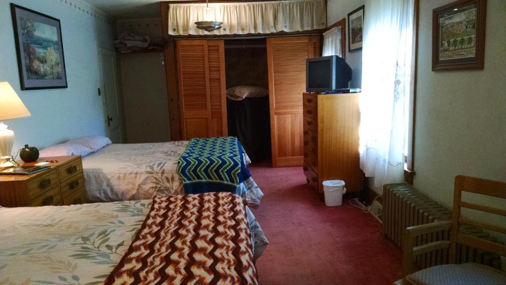 a hotel room with two beds and a television at Fish & Loaves Bed and Breakfast in Numidia
