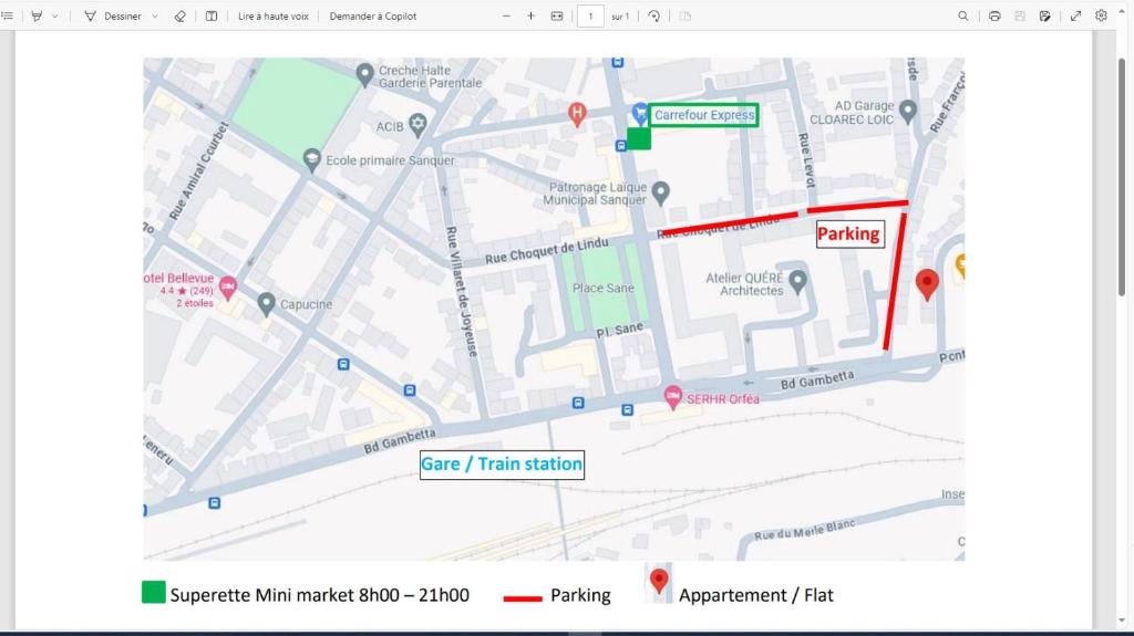 a screenshot of a google map with red dots at Bulle marine paisible proche de la gare et du port in Brest