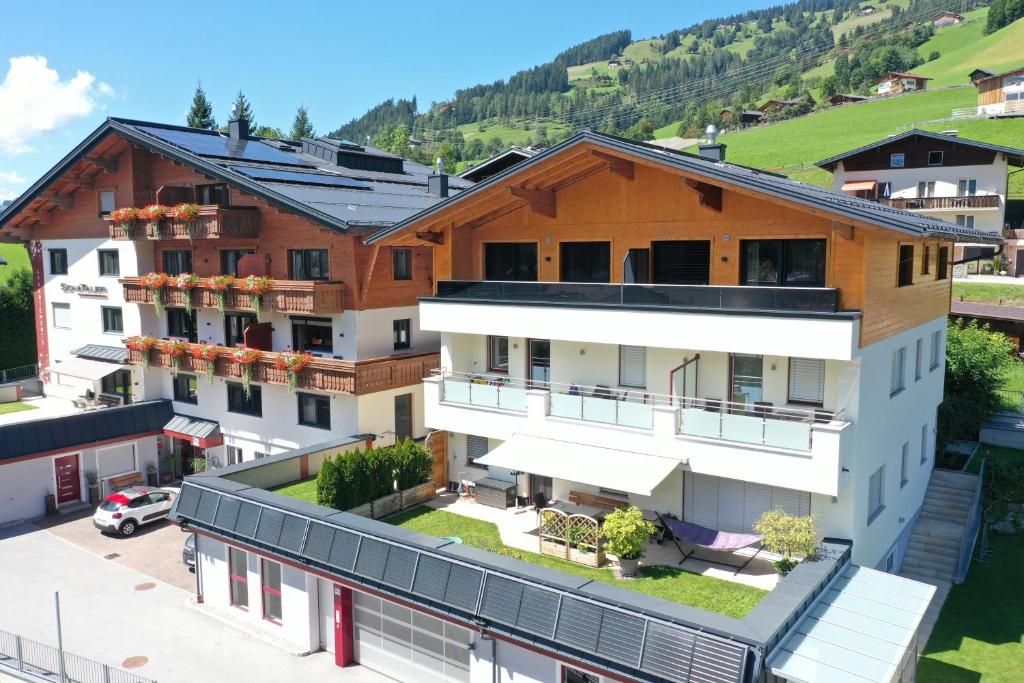 an aerial view of a building in a city at Appartement Schattauer in Wagrain