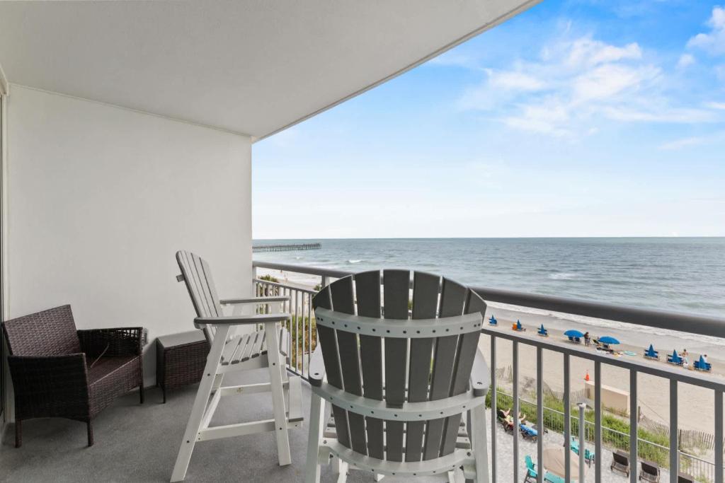 a balcony with a view of the ocean at Oceans One Resort Unit 404 - Oceanfront in Myrtle Beach